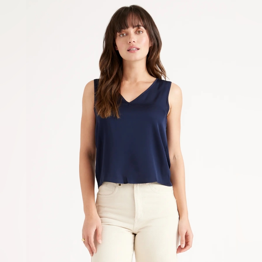NWOT Quince Washable Silk Tank Navy Size S
